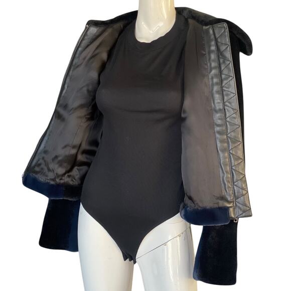 Bailey 44 Faux Fur Zip-Up Coat Black & Navy Women’s Size Small NWT - Picture 5 of 9